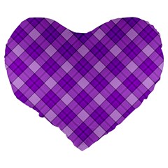 Purple Plaid Tartan 3 Diagonal (2) Large 19  Premium Heart Shape Cushions from ArtsNow.com Back