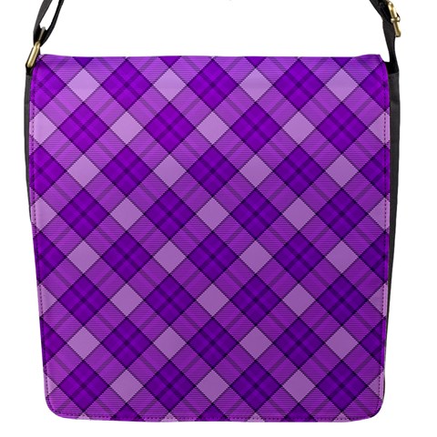 Purple Plaid Tartan 3 Diagonal (2) Flap Closure Messenger Bag (S) from ArtsNow.com Front