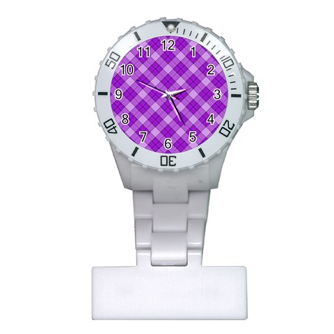 Purple Plaid Tartan 3 Diagonal (2) Plastic Nurses Watch from ArtsNow.com Front