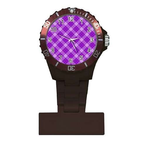 Purple Plaid Tartan 3 Diagonal (2) Plastic Nurses Watch from ArtsNow.com Front