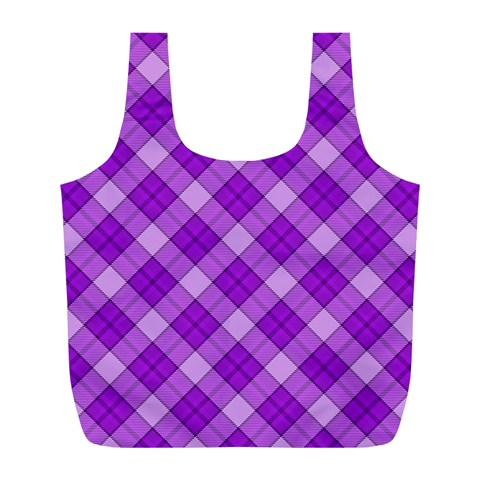 Purple Plaid Tartan 3 Diagonal (2) Full Print Recycle Bag (L) from ArtsNow.com Front