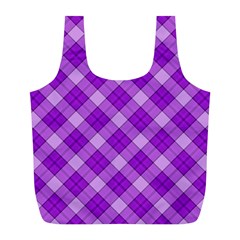 Purple Plaid Tartan 3 Diagonal (2) Full Print Recycle Bag (L) from ArtsNow.com Back