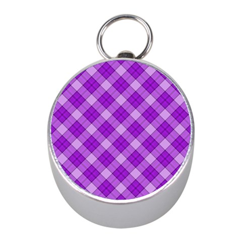 Purple Plaid Tartan 3 Diagonal (2) Mini Silver Compasses from ArtsNow.com Front