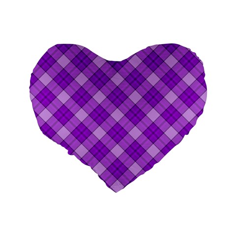 Purple Plaid Tartan 3 Diagonal (2) Standard 16  Premium Flano Heart Shape Cushions from ArtsNow.com Back