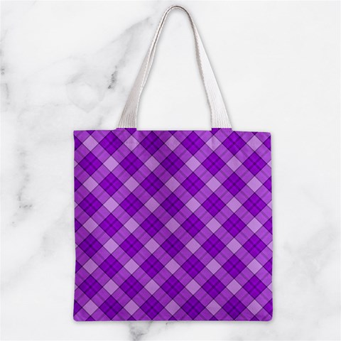 Purple Plaid Tartan 3 Diagonal (2) Zipper Grocery Tote Bag from ArtsNow.com Front