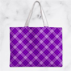 Purple Plaid Tartan 3 Diagonal (2) Zipper Mini Tote Bag from ArtsNow.com Front