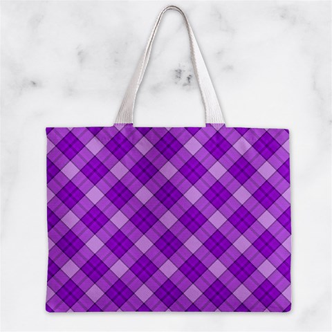 Purple Plaid Tartan 3 Diagonal (2) Zipper Mini Tote Bag from ArtsNow.com Back