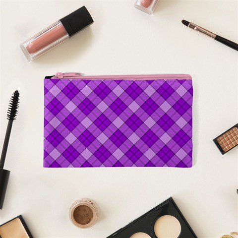 Purple Plaid Tartan 3 Diagonal (2) Cosmetic Bag (XS) from ArtsNow.com Front