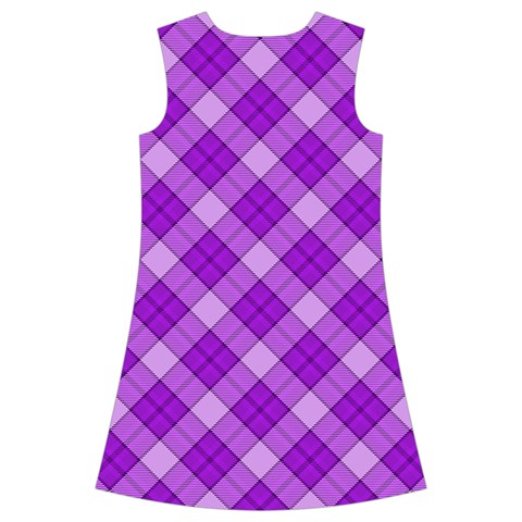 Purple Plaid Tartan 3 Diagonal (2) Kids  Short Sleeve Velvet Dress from ArtsNow.com Back