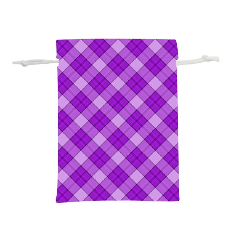 Purple Plaid Tartan 3 Diagonal (2) Lightweight Drawstring Pouch (M) from ArtsNow.com Front