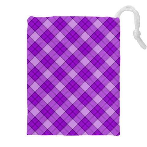 Purple Plaid Tartan 3 Diagonal (2) Drawstring Pouch (5XL) from ArtsNow.com Front