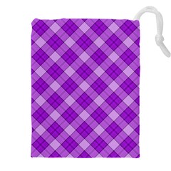 Purple Plaid Tartan 3 Diagonal (2) Drawstring Pouch (5XL) from ArtsNow.com Front