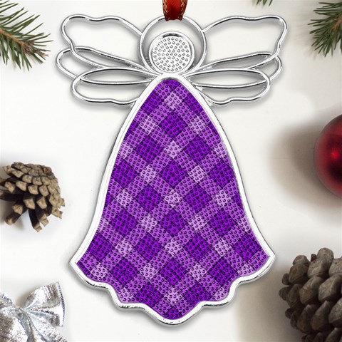 Purple Plaid Tartan 3 Diagonal (2) Metal Loving Angel Silver  from ArtsNow.com Front