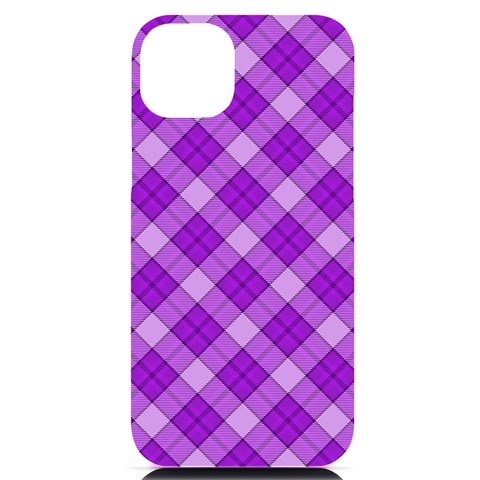 Purple Plaid Tartan 3 Diagonal (2) iPhone 14 Plus Black UV Print PC Hardshell Case from ArtsNow.com Front