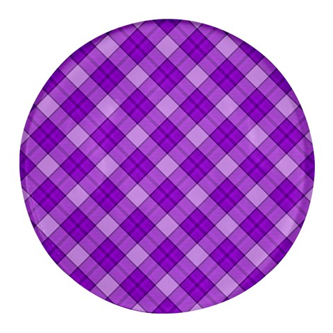 Purple Plaid Tartan 3 Diagonal (2) Round Glass Fridge Magnet (4 pack) from ArtsNow.com Front