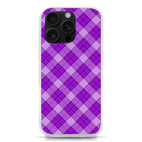 Purple Plaid Tartan 3 Diagonal (2) iPhone 16 Pro TPU UV Print Case from ArtsNow.com Front