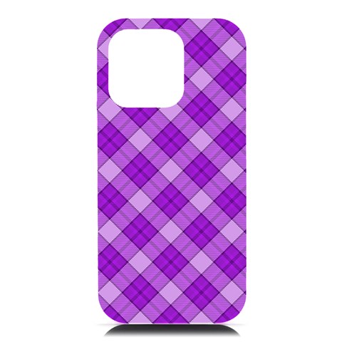 Purple Plaid Tartan 3 Diagonal (2) iPhone 16 Pro Max Black UV Print PC Hardshell Case from ArtsNow.com Front