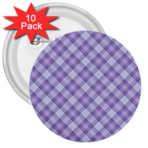 Purple Plaid Tartan 2 Diagonal 3  Buttons (10 pack)  from ArtsNow.com Front