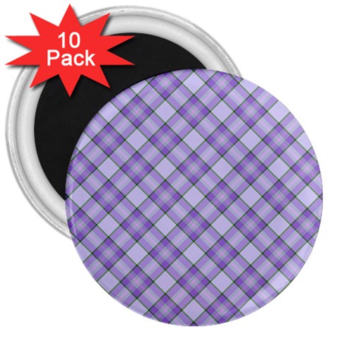 Purple Plaid Tartan 2 Diagonal 3  Magnets (10 pack)  from ArtsNow.com Front