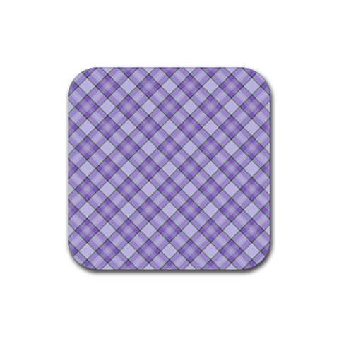 Purple Plaid Tartan 2 Diagonal Rubber Coaster (Square) from ArtsNow.com Front