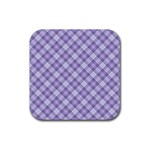 Purple Plaid Tartan 2 Diagonal Rubber Coaster (Square)