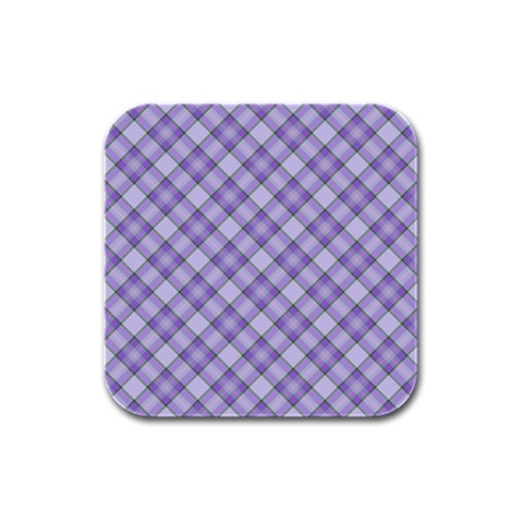 Purple Plaid Tartan 2 Diagonal Rubber Square Coaster (4 pack) from ArtsNow.com Front