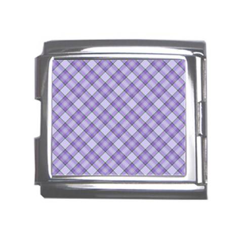 Purple Plaid Tartan 2 Diagonal Mega Link Italian Charm (18mm) from ArtsNow.com Front