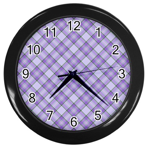 Purple Plaid Tartan 2 Diagonal Wall Clock (Black) from ArtsNow.com Front