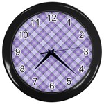 Purple Plaid Tartan 2 Diagonal Wall Clock (Black)