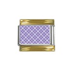 Purple Plaid Tartan 2 Diagonal Gold Trim Italian Charm (9mm)