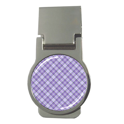 Purple Plaid Tartan 2 Diagonal Money Clips (Round)  from ArtsNow.com Front