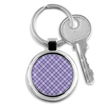 Purple Plaid Tartan 2 Diagonal Key Chain (Round)