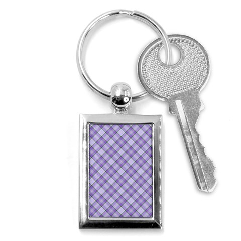 Purple Plaid Tartan 2 Diagonal Key Chain (Rectangle) from ArtsNow.com Front