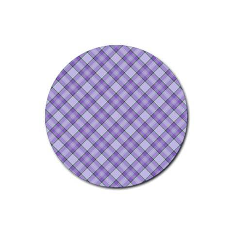 Purple Plaid Tartan 2 Diagonal Rubber Coaster (Round) from ArtsNow.com Front