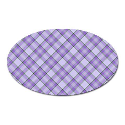 Purple Plaid Tartan 2 Diagonal Oval Magnet from ArtsNow.com Front