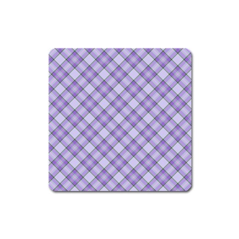 Purple Plaid Tartan 2 Diagonal Square Magnet from ArtsNow.com Front