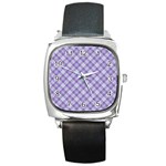 Purple Plaid Tartan 2 Diagonal Square Metal Watch