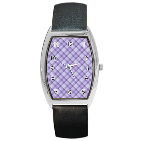 Purple Plaid Tartan 2 Diagonal Barrel Style Metal Watch from ArtsNow.com Front