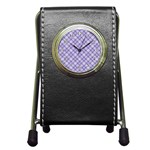 Purple Plaid Tartan 2 Diagonal Pen Holder Desk Clock