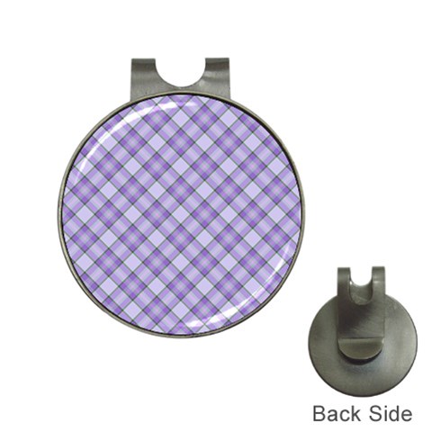 Purple Plaid Tartan 2 Diagonal Hat Clips with Golf Markers from ArtsNow.com Front