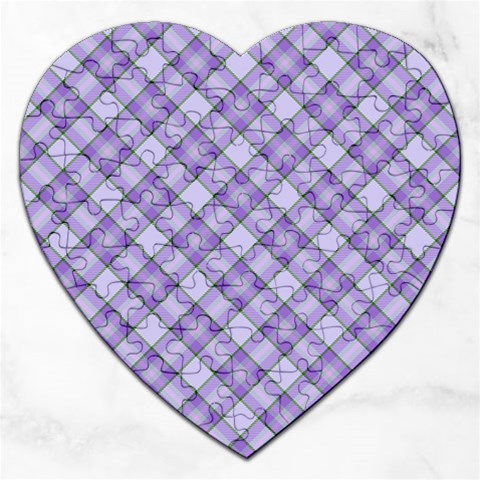 Purple Plaid Tartan 2 Diagonal Jigsaw Puzzle (Heart) from ArtsNow.com Front