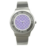 Purple Plaid Tartan 2 Diagonal Stainless Steel Watch