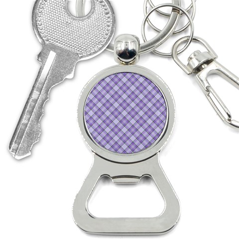 Purple Plaid Tartan 2 Diagonal Bottle Opener Key Chain from ArtsNow.com Front