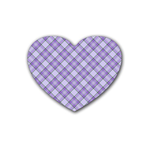 Purple Plaid Tartan 2 Diagonal Rubber Coaster (Heart) from ArtsNow.com Front