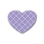 Purple Plaid Tartan 2 Diagonal Rubber Heart Coaster (4 pack)