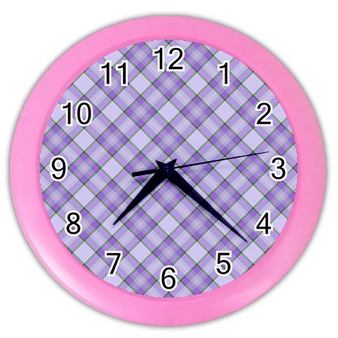 Purple Plaid Tartan 2 Diagonal Color Wall Clock from ArtsNow.com Front