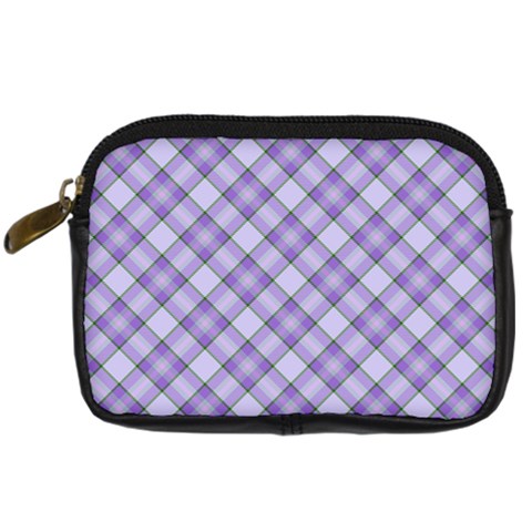 Purple Plaid Tartan 2 Diagonal Digital Camera Leather Case from ArtsNow.com Front