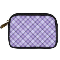 Purple Plaid Tartan 2 Diagonal Digital Camera Leather Case from ArtsNow.com Front