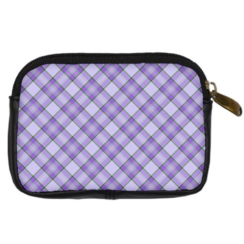 Purple Plaid Tartan 2 Diagonal Digital Camera Leather Case from ArtsNow.com Back