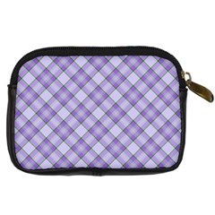 Purple Plaid Tartan 2 Diagonal Digital Camera Leather Case from ArtsNow.com Back